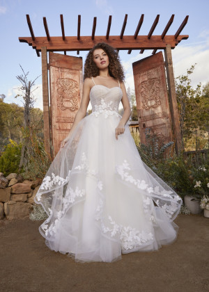 Spaghetti Straps Ivory Lace Pleated Tulle Chic Wedding Dress